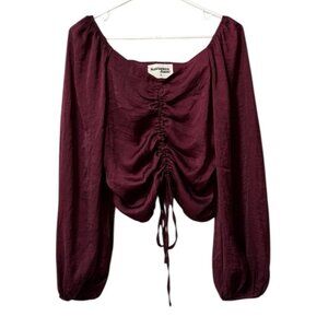 Savanna‎ Jane Long Sleeve Runched Crop Top Size Small Polyester Sexy Hippie Boho